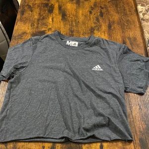 Charcoal grey adidas short sleeve crop top.